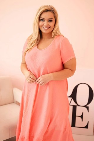 Sukienka damska plus size z krótkim rękawem i falbaną z lekkiej wiskozy różowa uniwersalny