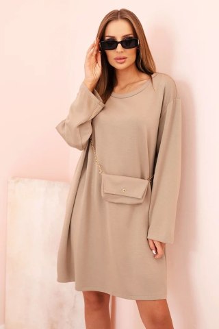 Sukienka damska wiskozowa Plus Size z torebką na łańcuszku ciemno beżowa uniwersalny