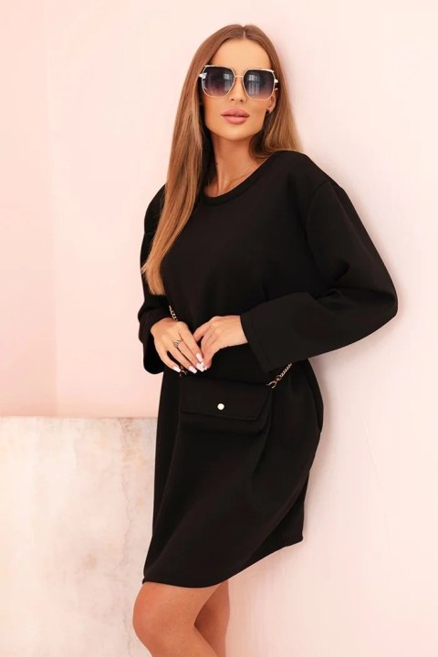 Sukienka damska wiskozowa Plus Size z torebką na łańcuszku czarna uniwersalny