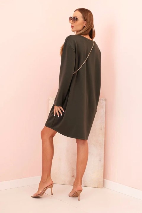 Sukienka damska wiskozowa Plus Size z torebką na łańcuszku khaki uniwersalny Sukienka damska wiskozowa Plus Size z torebką na łańcuszku khaki uniwersalny