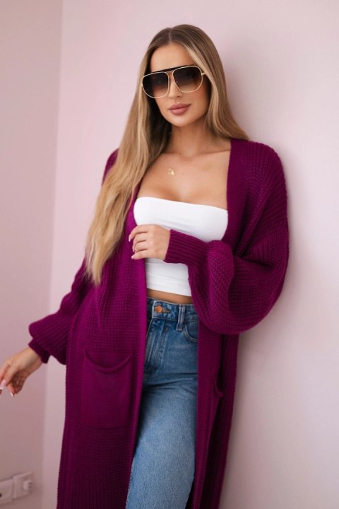 Sweter długi kardigan ciemny fioletowy uniwersalny Sweter długi kardigan ciemny fioletowy uniwersalny
