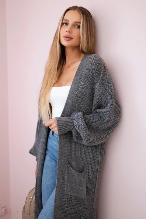 Sweter długi kardigan ciemny szary uniwersalny Sweter długi kardigan ciemny szary uniwersalny