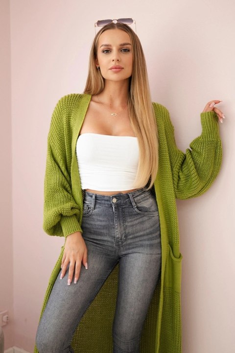 Sweter długi kardigan oliwkowy uniwersalny Sweter długi kardigan oliwkowy uniwersalny