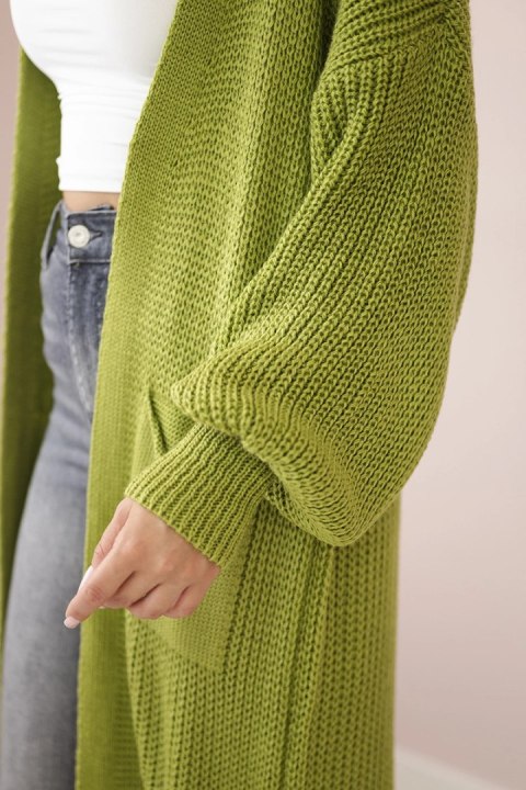Sweter długi kardigan oliwkowy uniwersalny Sweter długi kardigan oliwkowy uniwersalny