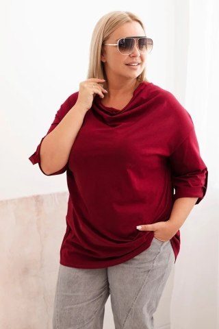 Bluzka damska Plus Size z bawełną o luźnym kroju z dekoltem wodnym bordowa uniwersalny