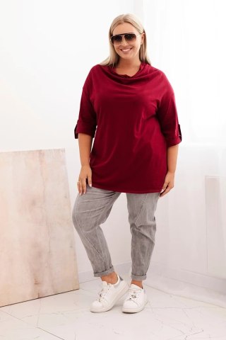 Bluzka damska Plus Size z bawełną o luźnym kroju z dekoltem wodnym bordowa uniwersalny