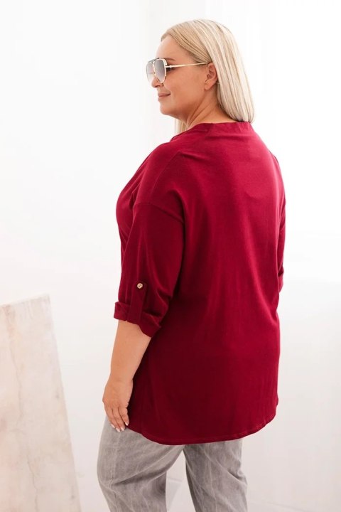 Bluzka damska Plus Size z bawełną o luźnym kroju z dekoltem wodnym bordowa uniwersalny Bluzka damska Plus Size z bawełną o luźnym kroju z dekoltem wodnym bordowa uniwersalny