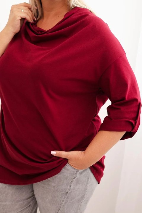 Bluzka damska Plus Size z bawełną o luźnym kroju z dekoltem wodnym bordowa uniwersalny Bluzka damska Plus Size z bawełną o luźnym kroju z dekoltem wodnym bordowa uniwersalny