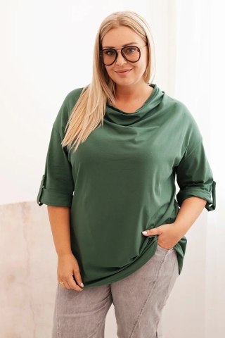 Bluzka damska Plus Size z bawełną o luźnym kroju z dekoltem wodnym ciemno zielona uniwersalny
