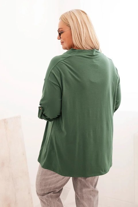 Bluzka damska Plus Size z bawełną o luźnym kroju z dekoltem wodnym ciemno zielona uniwersalny Bluzka damska Plus Size z bawełną o luźnym kroju z dekoltem wodnym ciemno zielona uniwersalny