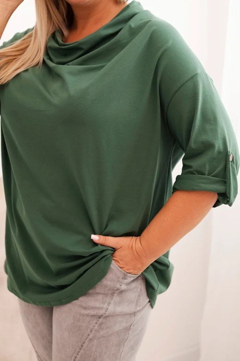 Bluzka damska Plus Size z bawełną o luźnym kroju z dekoltem wodnym ciemno zielona Bluzka damska Plus Size z bawełną o luźnym kroju z dekoltem wodnym ciemno zielona