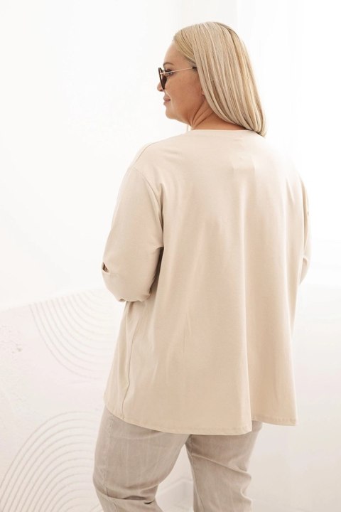 Bluzka damska plus size z bawełną z długim rękawem i marszczeniem beżowa uniwersalny Bluzka damska plus size z bawełną z długim rękawem i marszczeniem beżowa uniwersalny