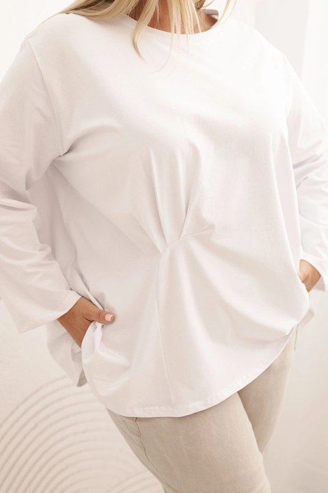 Bluzka damska plus size z bawełną z długim rękawem i marszczeniem biała Bluzka damska plus size z bawełną z długim rękawem i marszczeniem biała
