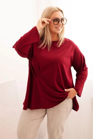 Bluzka damska plus size z bawełną z długim rękawem i marszczeniem bordowa uniwersalny