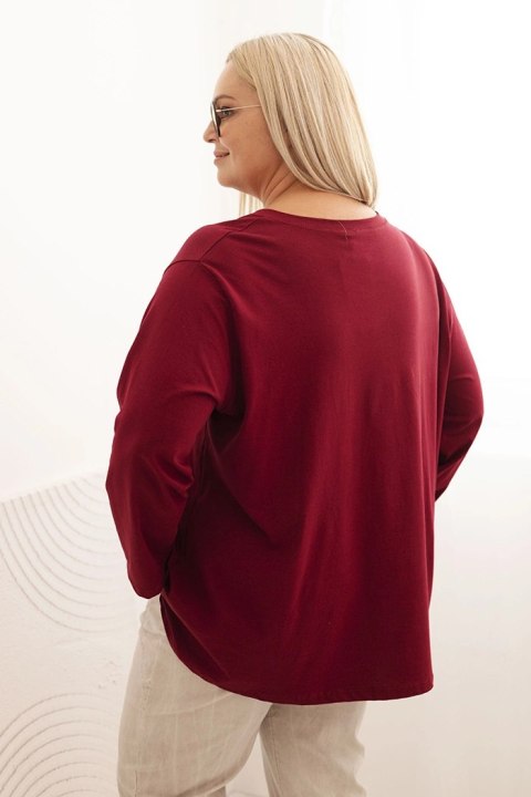 Bluzka damska plus size z bawełną z długim rękawem i marszczeniem bordowa uniwersalny Bluzka damska plus size z bawełną z długim rękawem i marszczeniem bordowa uniwersalny