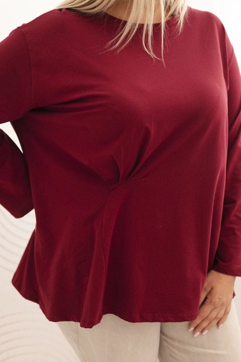 Bluzka damska plus size z bawełną z długim rękawem i marszczeniem bordowa uniwersalny Bluzka damska plus size z bawełną z długim rękawem i marszczeniem bordowa uniwersalny