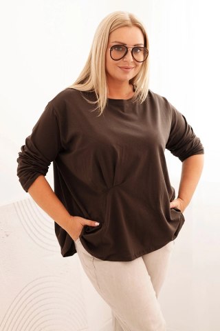 Bluzka damska plus size z bawełną z długim rękawem i marszczeniem brązowa uniwersalny