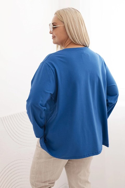 Bluzka damska plus size z bawełną z długim rękawem i marszczeniem chabrowa uniwersalny Bluzka damska plus size z bawełną z długim rękawem i marszczeniem chabrowa uniwersalny