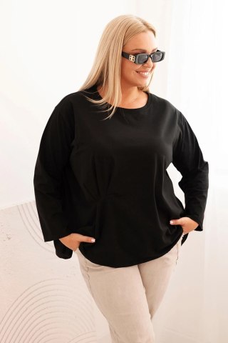 Bluzka damska plus size z bawełną z długim rękawem i marszczeniem czarna uniwersalny