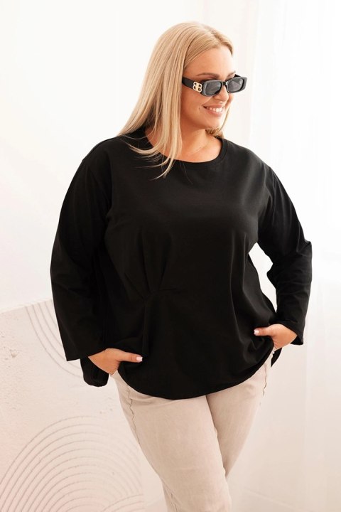 Bluzka damska plus size z bawełną z długim rękawem i marszczeniem czarna uniwersalny Bluzka damska plus size z bawełną z długim rękawem i marszczeniem czarna uniwersalny