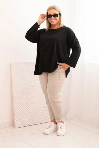 Bluzka damska plus size z bawełną z długim rękawem i marszczeniem czarna uniwersalny