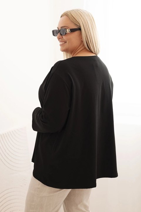 Bluzka damska plus size z bawełną z długim rękawem i marszczeniem czarna uniwersalny Bluzka damska plus size z bawełną z długim rękawem i marszczeniem czarna uniwersalny