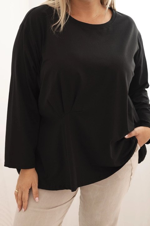 Bluzka damska plus size z bawełną z długim rękawem i marszczeniem czarna Bluzka damska plus size z bawełną z długim rękawem i marszczeniem czarna
