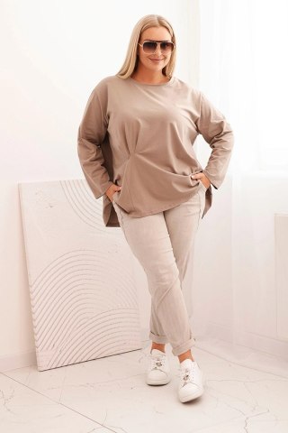 Bluzka damska plus size z bawełną z długim rękawem i marszczeniem fango uniwersalny