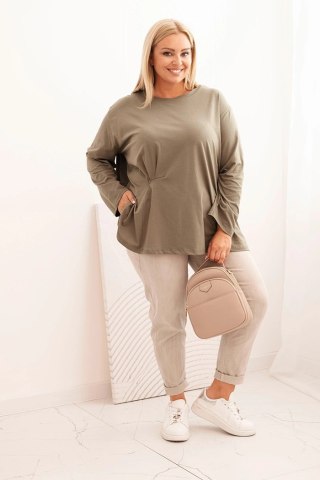 Bluzka damska plus size z bawełną z długim rękawem i marszczeniem khaki uniwersalny