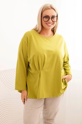 Bluzka damska plus size z bawełną z długim rękawem i marszczeniem kiwi uniwersalny