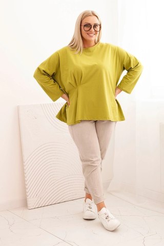 Bluzka damska plus size z bawełną z długim rękawem i marszczeniem kiwi uniwersalny