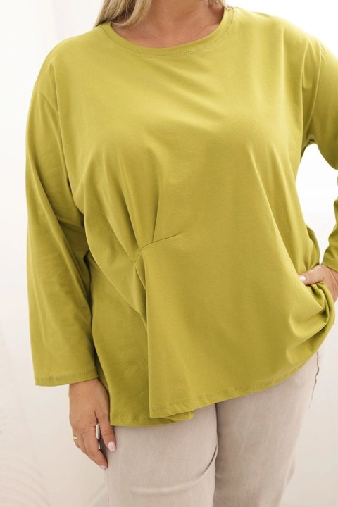 Bluzka damska plus size z bawełną z długim rękawem i marszczeniem kiwi uniwersalny Bluzka damska plus size z bawełną z długim rękawem i marszczeniem kiwi uniwersalny