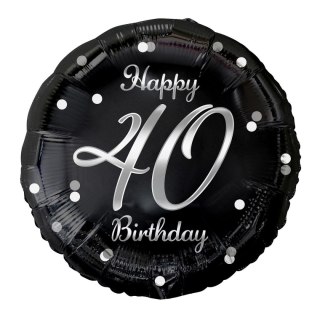 Balon foliowy Happy 40 Birthday, czarny, nadruk srebrny 18cal Godan (FG-O40C)