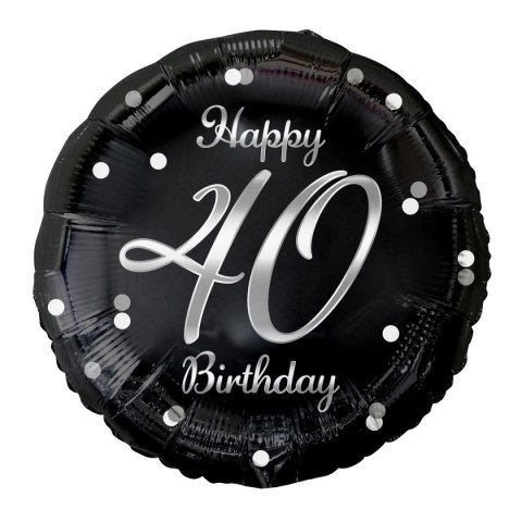 Balon foliowy Happy 40 Birthday, czarny, nadruk srebrny 18cal Godan (FG-O40C)