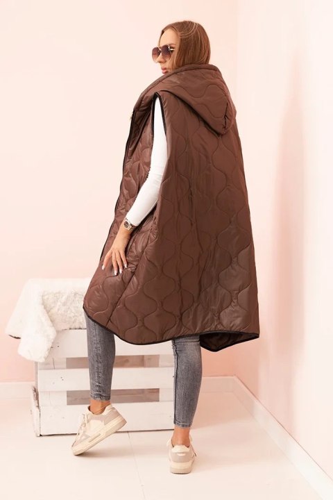 Kamizelka damska pikowana Plus Size z kapturem zapinana na zamek brązowa uniwersalny Kamizelka damska pikowana Plus Size z kapturem zapinana na zamek brązowa uniwersalny