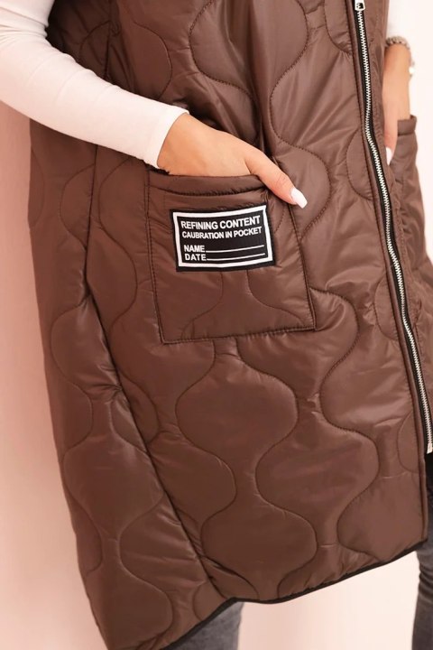 Kamizelka damska pikowana Plus Size z kapturem zapinana na zamek brązowa uniwersalny Kamizelka damska pikowana Plus Size z kapturem zapinana na zamek brązowa uniwersalny