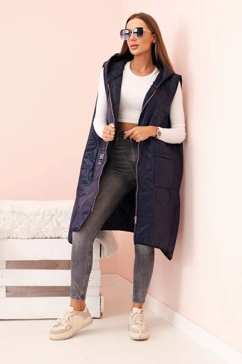 Kamizelka damska pikowana Plus Size z kapturem zapinana na zamek granatowa uniwersalny Kamizelka damska pikowana Plus Size z kapturem zapinana na zamek granatowa uniwersalny