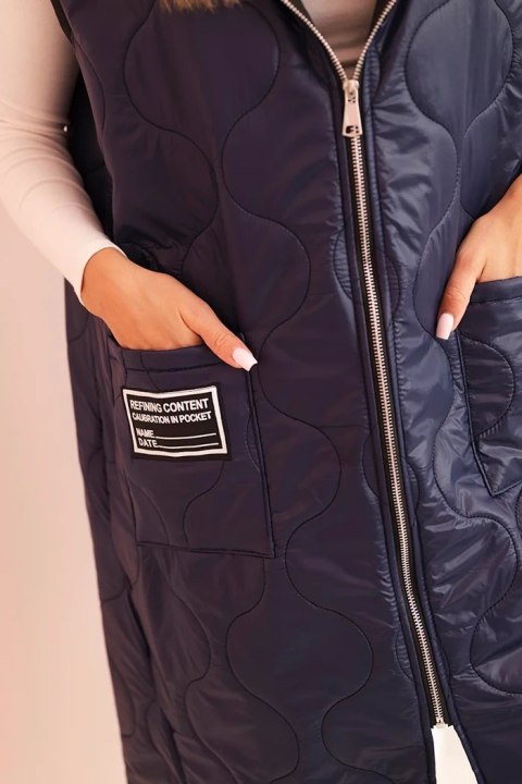 Kamizelka damska pikowana Plus Size z kapturem zapinana na zamek granatowa uniwersalny Kamizelka damska pikowana Plus Size z kapturem zapinana na zamek granatowa uniwersalny