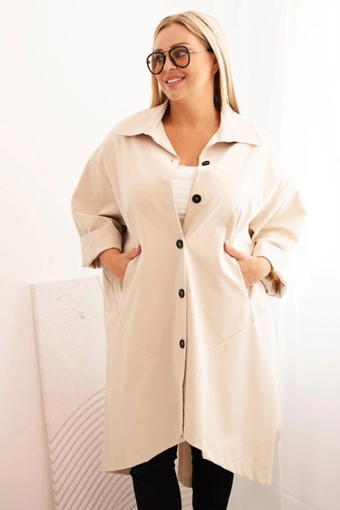 Narzutka damska Plus Size Punto z bawełną i guzikami beżowa uniwersalny Narzutka damska Plus Size Punto z bawełną i guzikami beżowa uniwersalny