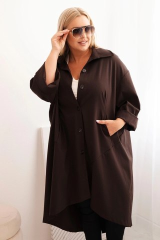Narzutka damska Plus Size Punto z bawełną i guzikami brązowa uniwersalny