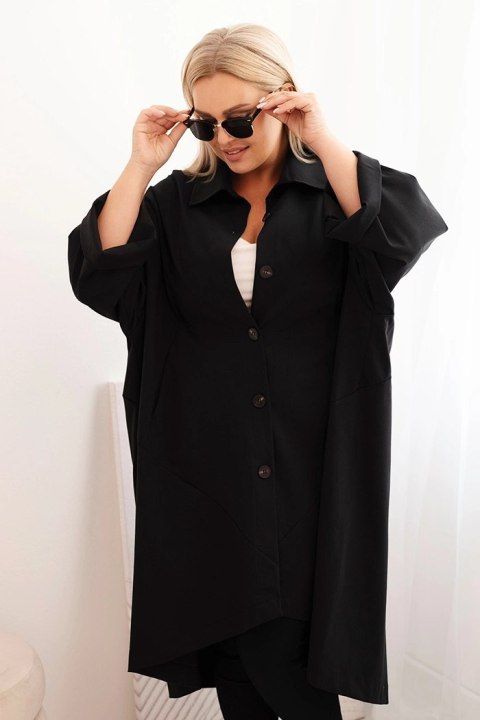 Narzutka damska Plus Size Punto z bawełną i guzikami czarna uniwersalny Narzutka damska Plus Size Punto z bawełną i guzikami czarna uniwersalny