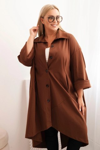 Narzutka damska Plus Size Punto z bawełną i guzikami czekoladowa uniwersalny