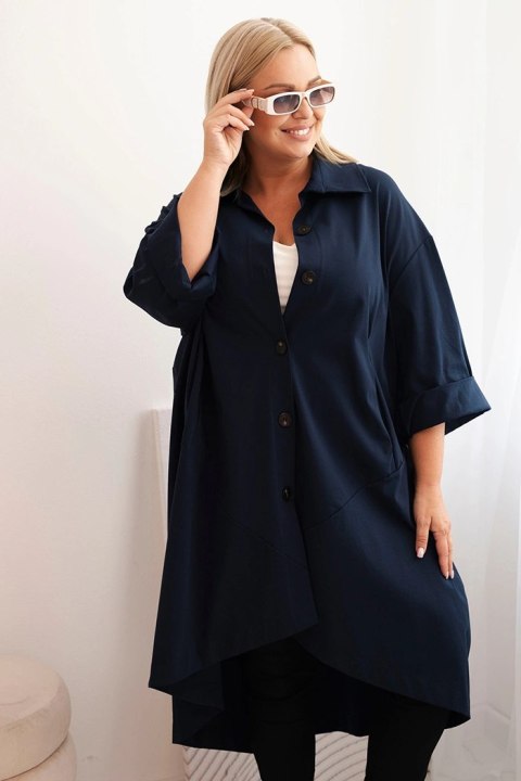 Narzutka damska Plus Size Punto z bawełną i guzikami granatowa uniwersalny Narzutka damska Plus Size Punto z bawełną i guzikami granatowa uniwersalny