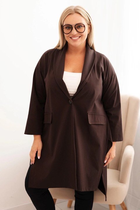 Narzutka damska Plus Size Punto z bawełną zapinana na guzik brązowa uniwersalny Narzutka damska Plus Size Punto z bawełną zapinana na guzik brązowa uniwersalny