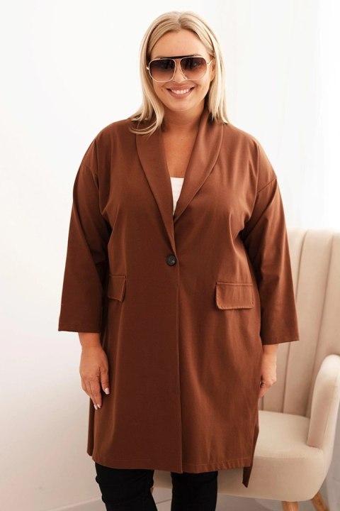 Narzutka damska Plus Size Punto z bawełną zapinana na guzik czekoladowa uniwersalny Narzutka damska Plus Size Punto z bawełną zapinana na guzik czekoladowa uniwersalny