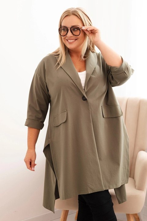 Narzutka damska Plus Size Punto z bawełną zapinana na guzik khaki uniwersalny Narzutka damska Plus Size Punto z bawełną zapinana na guzik khaki uniwersalny