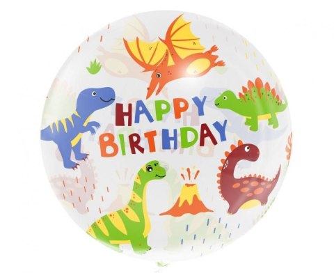 Balon foliowy Aqua - kryształowy, Happy Birthday (dinozaury) 20cal Godan (KR-20HD)