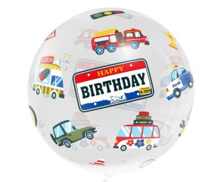 Balon foliowy Aqua - kryształowy, Happy Birthday (pojazdy) 20cal Godan (KR-20HP)