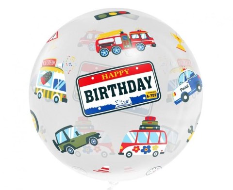 Balon foliowy Aqua - kryształowy, Happy Birthday (pojazdy) 20cal Godan (KR-20HP)