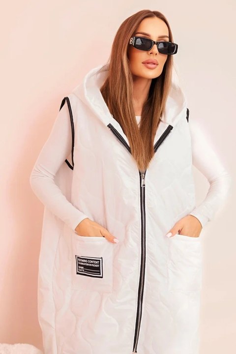 Kamizelka damska pikowana Plus Size z kapturem zapinana na zamek biała uniwersalny Kamizelka damska pikowana Plus Size z kapturem zapinana na zamek biała uniwersalny